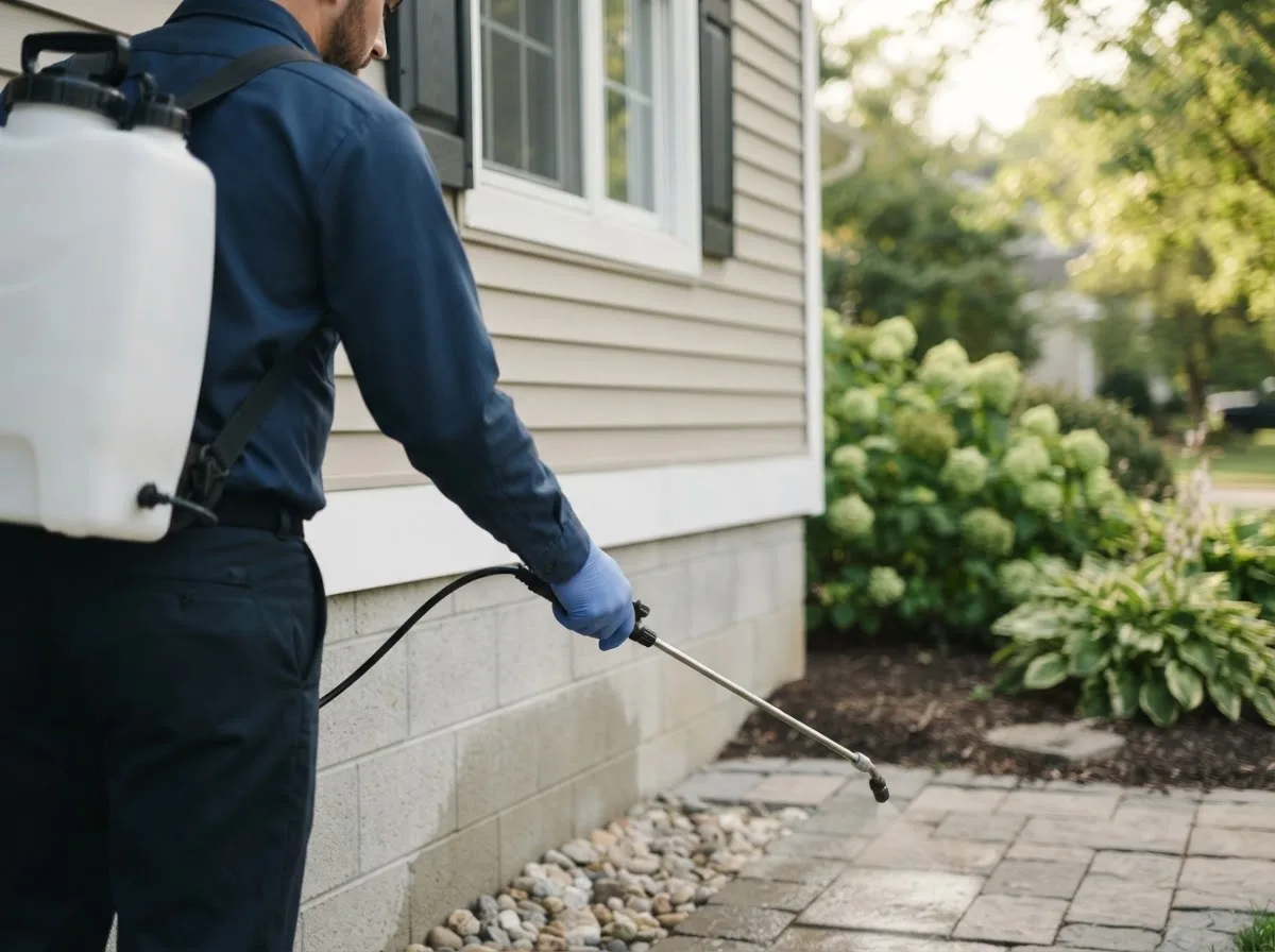 Pest control technician inspecting a home in Wyandotte, MI